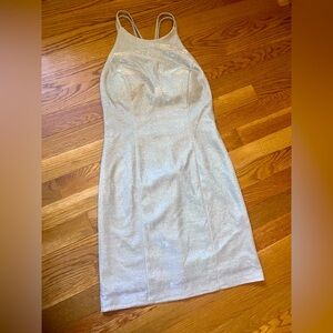 Silver Halter Dress with Crisscross Back